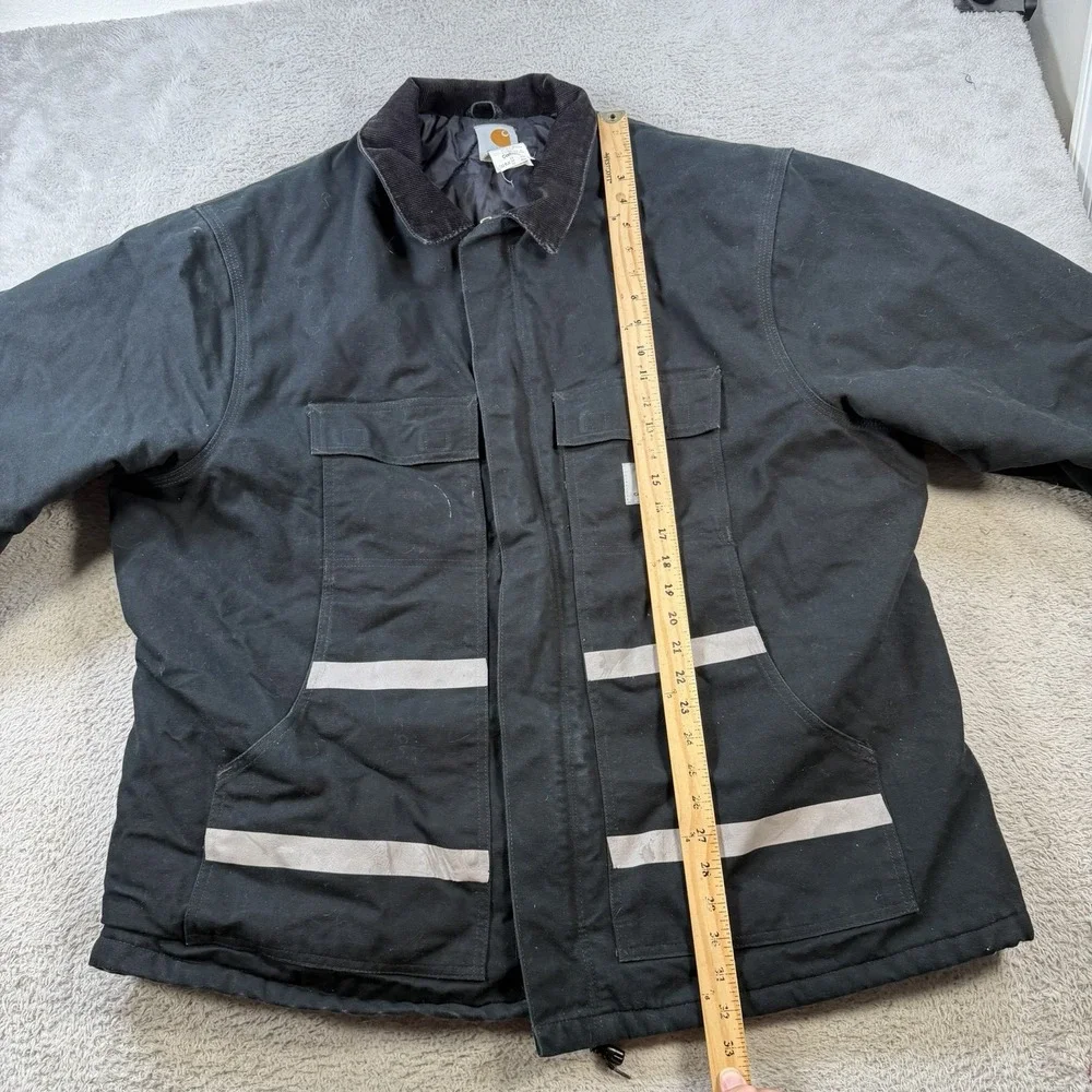 Vintage Carhartt Jacket Men 52 2XL Black Duck Canvas Quilt Lined Reflective Work